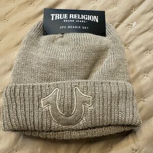 True Religion 2PC Tan Beanie Set
